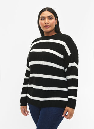 ZizziFLASH – Strickpullover mit Streifen, Black/White Stripe, Model image number 0