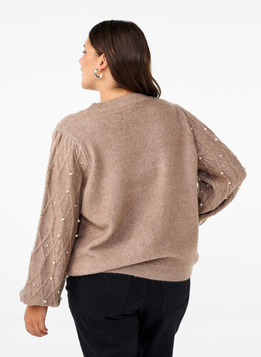 ZizziGestrickter Pullover mit Muster und Perlen, Desert Taupe Mel., Model image number 1