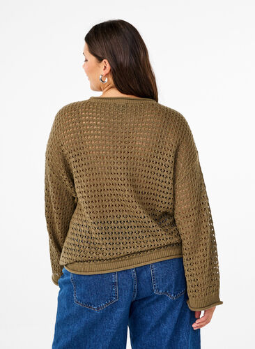 Zizzi Strickpullover mit Lochmuster, Dusky Green, Model image number 1