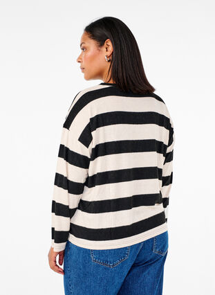 Zizzi Langärmlige Bluse mit Streifenmuster, Bl. Beige Mel.Stripe, Model image number 1