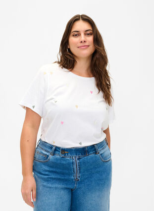 Zizzi T-Shirt aus Bio-Baumwolle mit Herzen, Bright W. Love Emb., Model image number 0