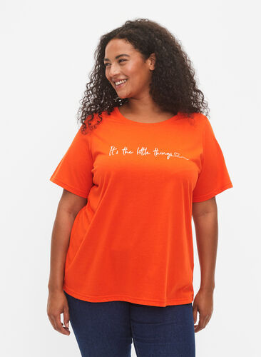 Zizzi FLASH - T-Shirt mit Motiv, Orange.com, Model image number 0