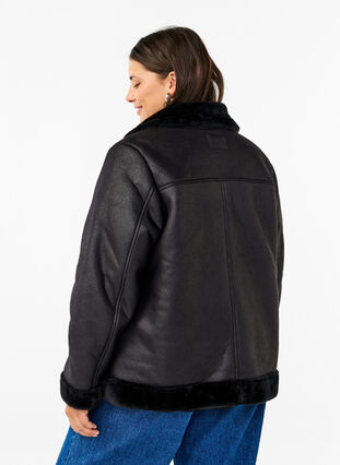 ZizziPilotenjacke aus Kunstleder, Black, Model image number 1