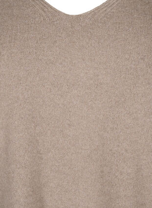 Zizzi Strickbluse mit V-Ausschnitt, Desert Taupe Melange, Packshot image number 2