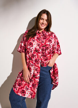 Zizzi Langes Shirt mit Allover-Druck, Pink AOP Flower, Image image number 0