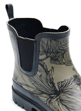 ZizziKurze breit geschnittene Gummistiefel mit Druck, Dusty Olive Flower, Packshot image number 3