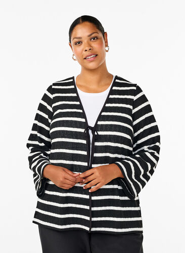 ZizziStrickjacke mit Bindebändchen, Black White stripe, Model image number 0