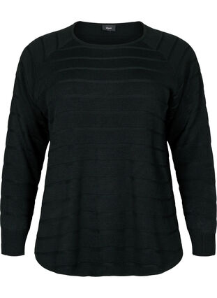 ZizziGestrickte Bluse mit ton-auf-Ton Streifen, Black, Packshot image number 0