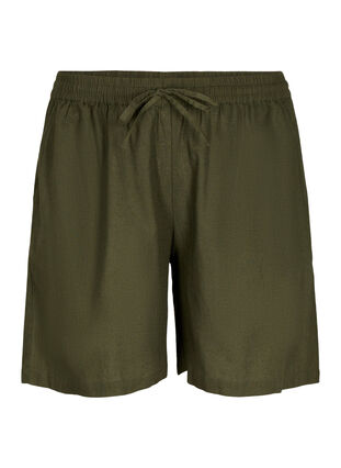 Zizzi Lockere Shorts aus einer Baumwollmischung mit Leinen, Forest Night, Packshot image number 0