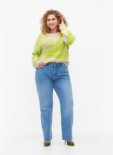 ZizziGerade geschnittene Jeans mit ungesäumten Kanten, Medium Blue, Model image number 0