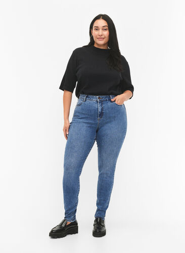 Zizzi Amy Jeans mit hoher Taille und extra schlanker Passform, Blue denim, Model image number 0