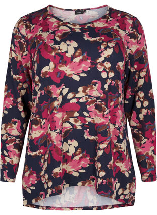 Zizzi Bluse mit Blumenmuster und langen Ärmeln, Ev. Blue Rose Fl.AOP, Packshot image number 0