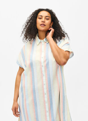 Zizzi Langes Hemd aus Baumwollmischung mit Leinen, Multi Color Stripe, Model image number 2