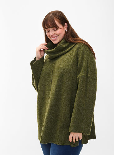 ZizziMelange-Strickpullover mit Rollkragen, Winter Moss Mel., Model image number 0