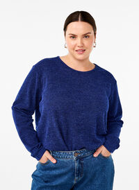 Melange Bluse mit rund um den Neck und langen Ärmel, Sodalite Blue, Model