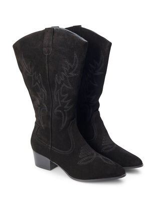 ZizziExtra-Weite - Cowboystiefel aus Wildleder, Black, Packshot image number 1