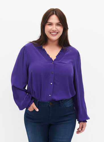 ZizziLangärmlige Bluse aus Viskose, Heliotrope, Model image number 0