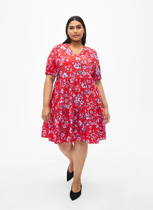 Zizzi FLASH – A-Linien-Kleid mit Print, Poinsettia Flower, Model image number 2
