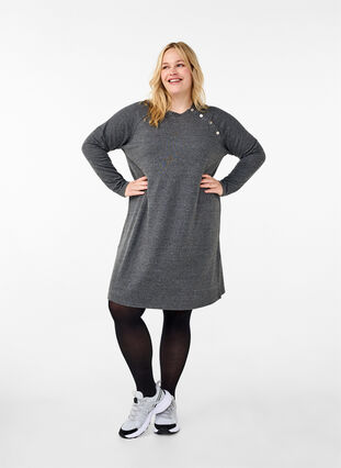 ZizziJerseykleid mit Knöpfen, Dark Grey Melange, Model image number 2