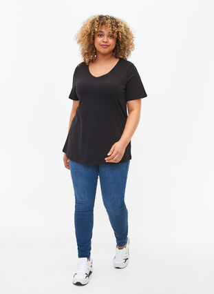 ZizziUnifarbenes Basic-T-Shirt aus Baumwolle, Black, Model image number 2