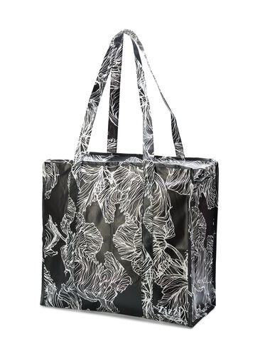 Zizzi Einkaufstasche mit Reißverschluss, Black Flower AOP, Packshot image number 0