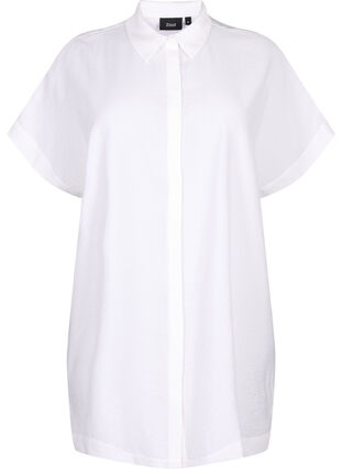 Langes Hemd aus Viskose mit kurzen Ärmeln, Bright White, Packshot image number 0