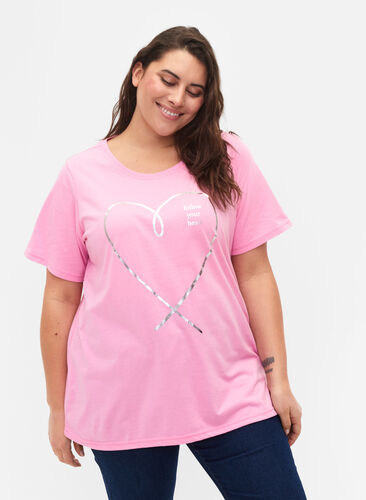 Zizzi FLASH - T-Shirt mit Motiv, Begonia Pink, Model image number 0