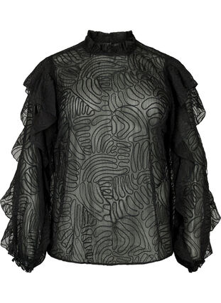 Zizzi Rüschenbluse aus Chiffon mit Struktur, Black, Packshot image number 0