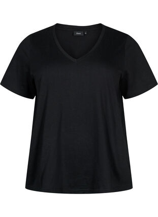 Zizzi Kurzärmeliges Basic T-Shirt mit V-Ausschnitt, Black, Packshot image number 0