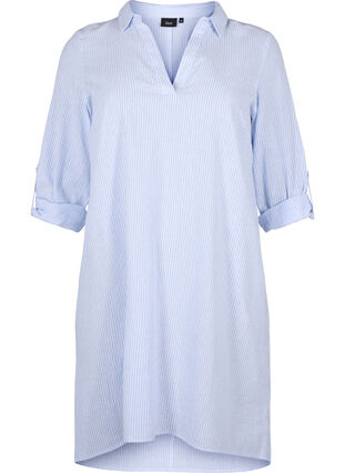 Zizzi Gestreiftes Kleid aus Baumwolle und Leinen, Serenity Wh. Stripe, Packshot image number 0