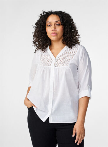 Zizzi FLASH - Shirt mit Häkeldetail, Bright White, Model image number 0