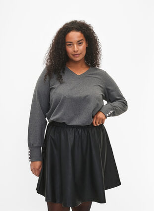 ZizziLangärmelige Bluse mit breitem Ärmelaufschlag und Knöpfen, Dark Grey Melange, Model image number 0