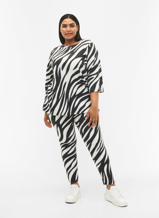 ZizziLeggings mit Zebra-Print, White Zebra, Model image number 0