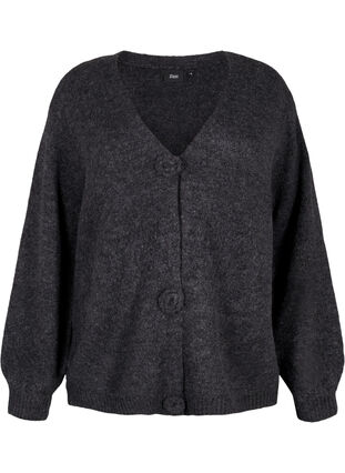 ZizziKurze Strickjacke mit Blumenknöpfen, Dark Grey Melange, Packshot image number 0