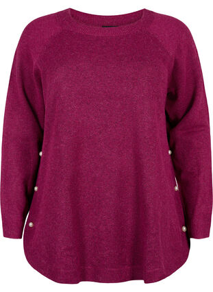 ZizziGestrickter Melange-Pullover mit Perlenknöpfen an den Seiten	, Raspberry Mel., Packshot image number 0