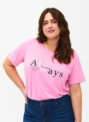 Zizzi FLASH - T-Shirt mit Motiv, Begonia Pink Always, Model image number 0