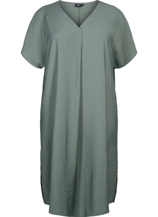 Zizzi Kleid aus Viskose mit V-Ausschnitt, Thyme, Packshot image number 0