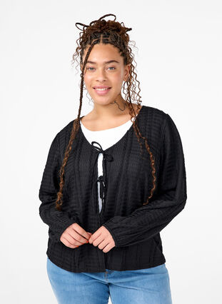 ZizziStrickjacke mit Bändern, Black, Model image number 0