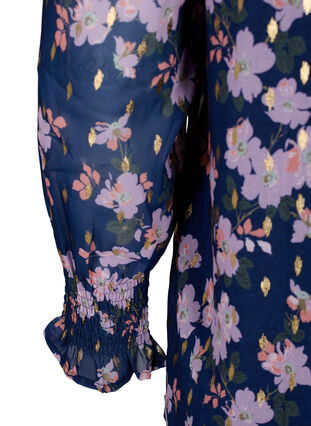 ZizziGeblümte Bluse mit langen Ärmeln und V-Ausschnitt, Blue Small Fl. AOP, Packshot image number 3