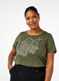 Baumwoll-T-Shirt mit Strass-Motiv, Thyme w. Rhinestones, Model