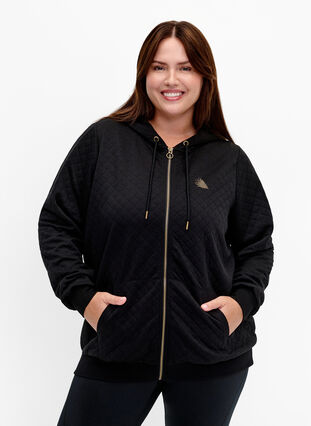 ZizziGesteppte Sport-Strickjacke mit Kapuze, Black, Model image number 0