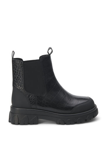 ZizziExtra-Weite – Croco Chelsea-Stiefel aus Leder, Black, Packshot image number 0