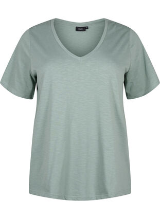 Zizzi Kurzärmliges Basic-T-Shirt mit V-Ausschnitt, Chinois Green, Packshot image number 0