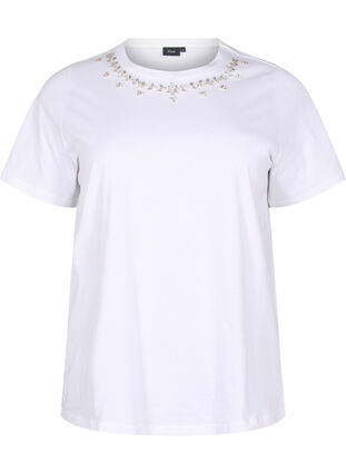 ZizziT-Shirt mit Rundhalsausschnitt und Strasssteinen, Bright White, Packshot image number 0