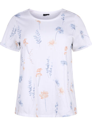 ZizziT-Shirt aus Bio-Baumwolle mit Blumendruck, White W. Blue flower, Packshot image number 0