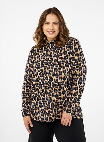 ZizziFLASH - Langärmelige Bluse mit Rollkragen, Leopard Print , Model image number 0