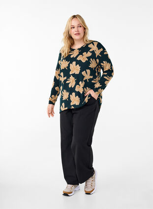 Zizzi Bluse mit Blumenmuster und langen Ärmeln, Scarab Big FlowerAOP, Model image number 2