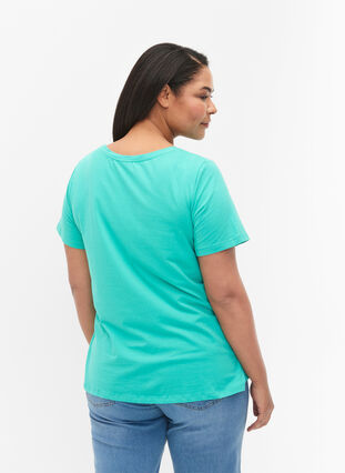 ZizziUnifarbenes Basic-T-Shirt aus Baumwolle, Aqua Green, Model image number 1