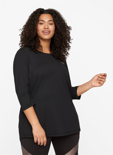 Zizzi Trainingsbluse mit 3/4 Ärmeln, Black, Model image number 0