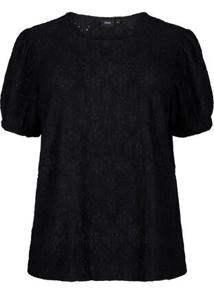 Zizzi Kurzärmelige Bluse mit Lochmuster, Black, Packshot image number 0